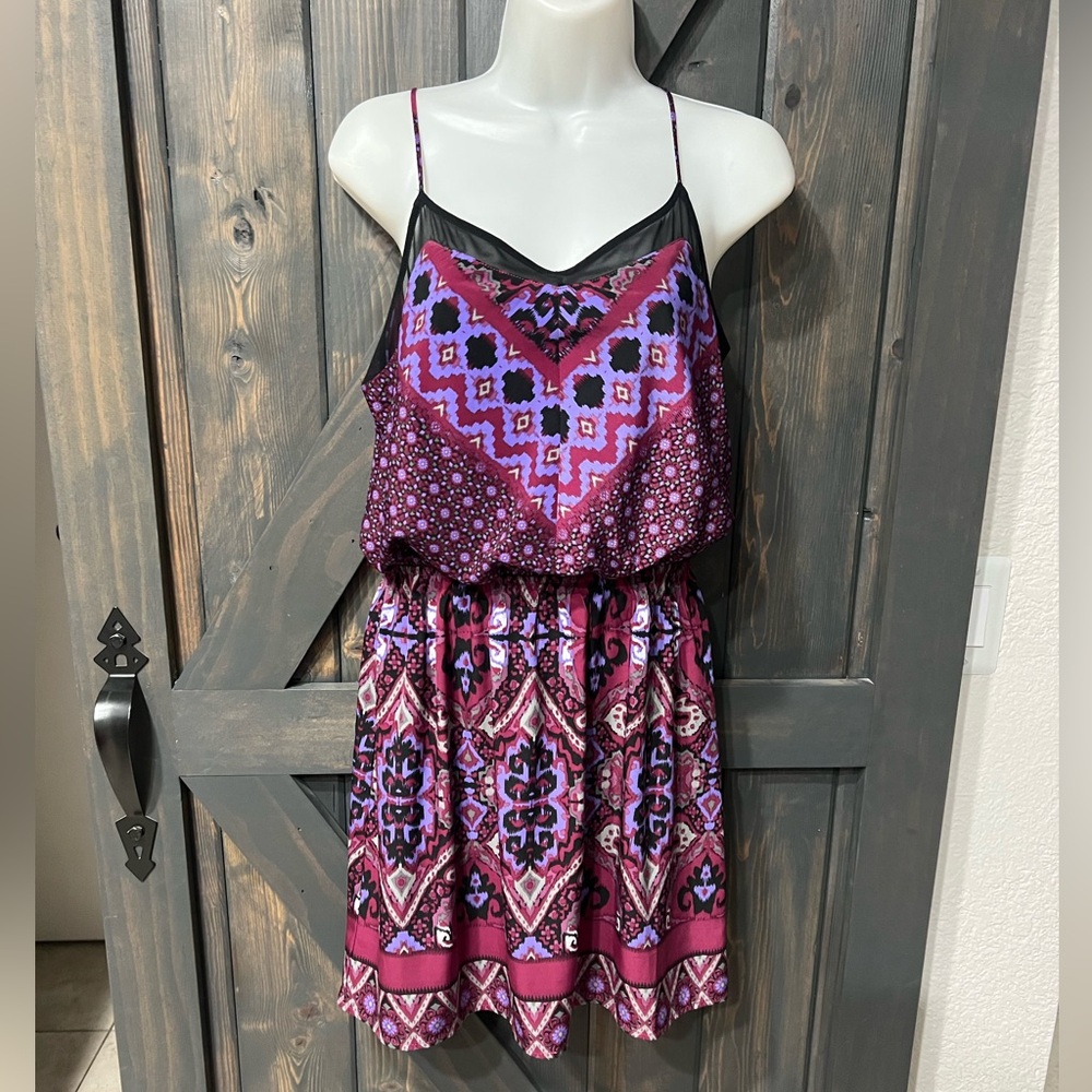 Express Womens Tribal Blouson Boho Flowy Sun Dress Casual Purple SZ small